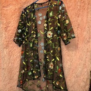 Sheer flower print cardigan